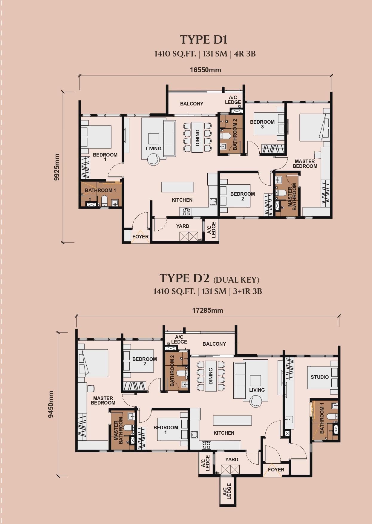 Type D1 — 4R2B ~1410 sf